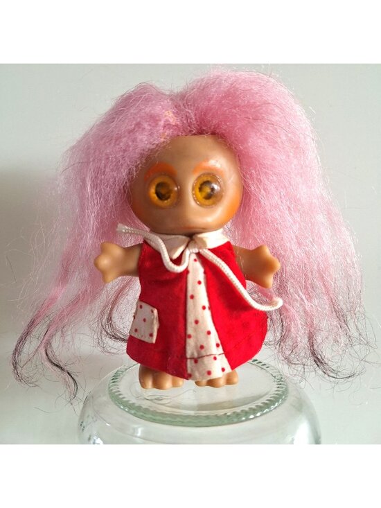 L Khem Other - 1964 Moon Goon Alien Troll Doll Pink Hair Red Polka Dot Dress L Khem Vintage